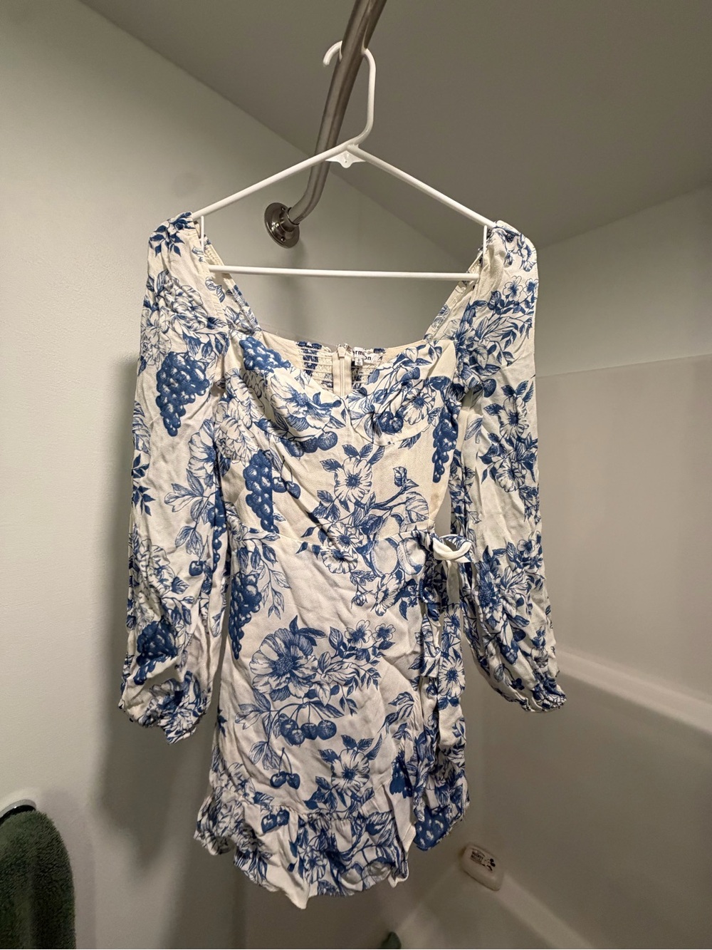 Reformation Cream Mini Dress with Blue Floral Print